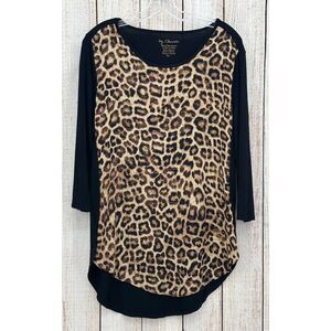 Chico's Leopard Print Tunic Size 1 (Medium) 3/4 Sleeves Solid Black Back Stretch